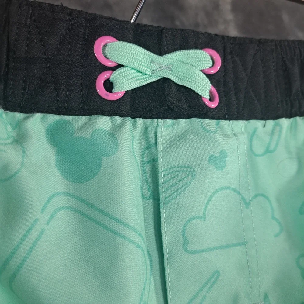 Disney Mickey Mouse Mint Green Doodle‎ Print Swim Trunks Kids Size 9/10 Beach